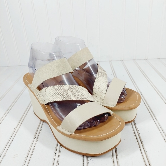 NEW Lucky Brand Mimya Snakeskin Tan Summer High Platform Wedge Sandals K984 - Picture 4 of 10